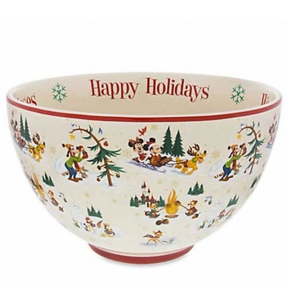 Disney Parks Holiday Storybook Mickey & Friends Serving Bowl Ceramic EUC